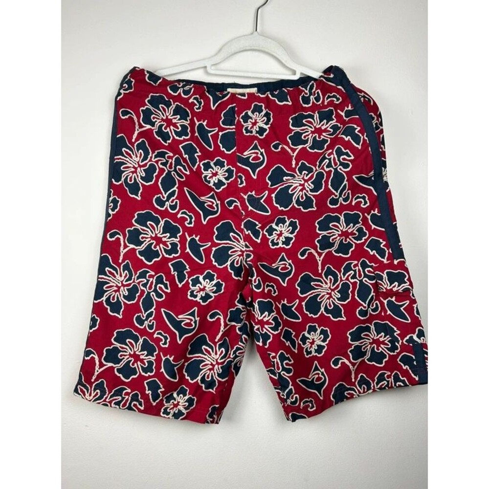 Plugg Co Boys Board Swim Shorts Sz 14/16 Red/Blue Hawaiian Drawstring Pockets